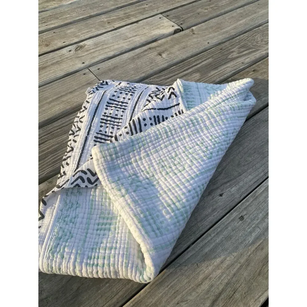 Spearmint Love Gender Neutral Muslin Blanket/Big Swaddle - Green/Black/White